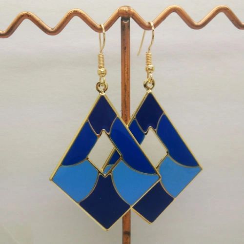 Pair of Bohemia Gold Plated Blue Enamel Dangle Earrings (Pierced)