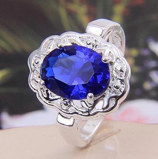 Bright Blue Cubic Zirconia Silver Plated Ring Size 7 & 9