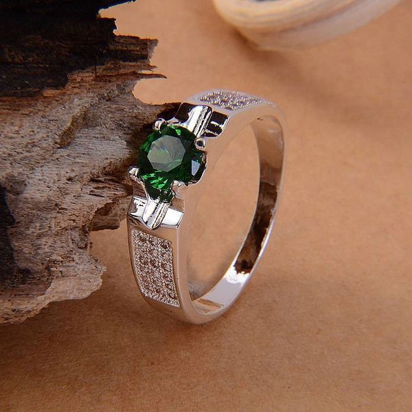 Bright Round Green CZ Silver Plated Ring Size 6