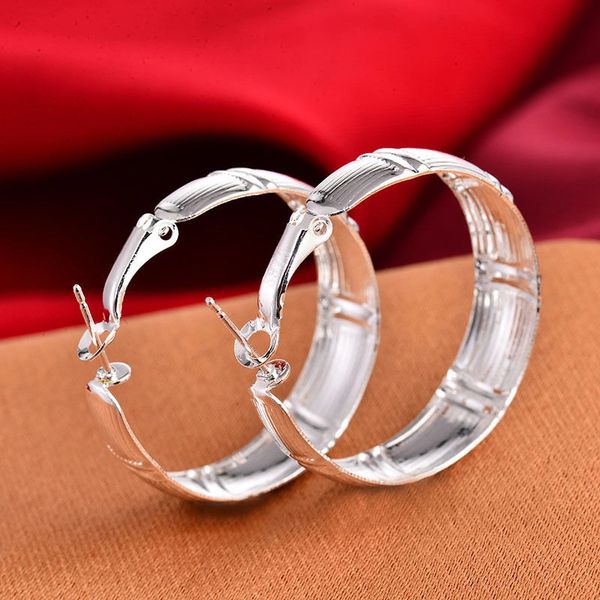 Pair of Silver Plated Hoop Pattern (35mm) Earrings