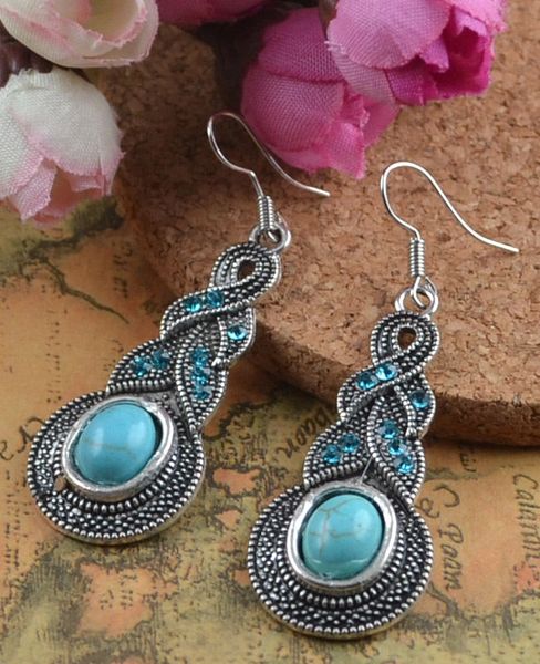 Pair of Silver Plated Fancy Imitation Turquoise Dangle Earrings