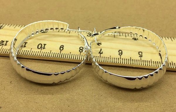 Pair of Silver Plated Hoop Pattern (37mm) Earrings
