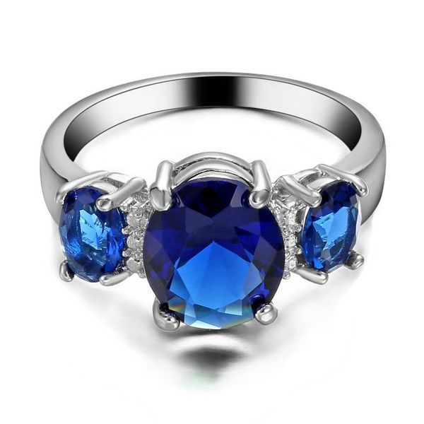10kt White Gold Filled Bright Blue Cubic Zirconia Ring Size 5.5