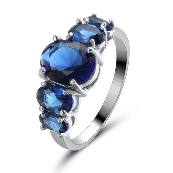 10kt White Gold Filled Bright Sapphire Blue Cubic Zirconia Ring Size 6.5 & 8.5