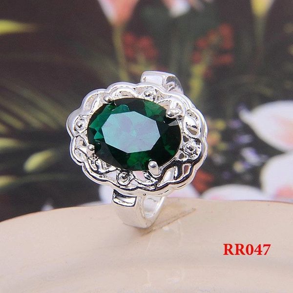 Bright Green Cubic Zirconia Silver Plated Ring Size 7