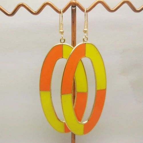 Pair of Bohemia Gold Plated Yellow & Orange Enamel Dangle Earrings (Pierced)