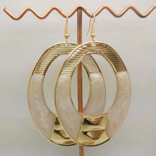 Pair of Bohemia Gold Plated Cream Enamel Round Dangle Earrings (Pierced)