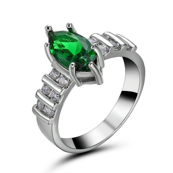 10kt White Gold Filled Bright Green Cubic Zirconia Ring Size 6.5