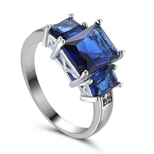 14kt White Gold Filled Bright Sapphire Blue Cubic Zirconia Ring Size 7.5 & 8.5