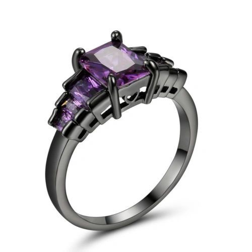 10kt Black Gold Filled Bright Purple Cubic Zirconia Ring Size 7.5