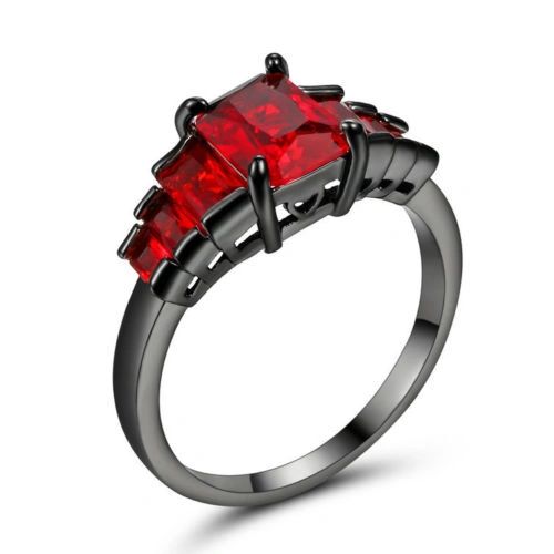 10kt Black Gold Filled Bright Red Cubic Zirconia Ring Size 6.5