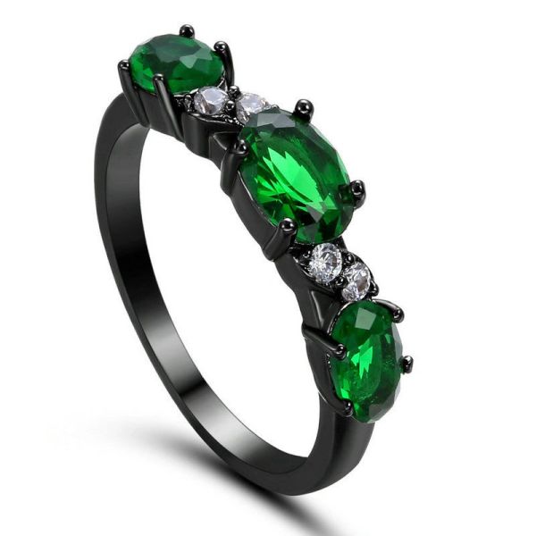 10kt Black Gold Filled Bright Green Cubic Zirconia Oval Ring Size 7.5 & 8.5