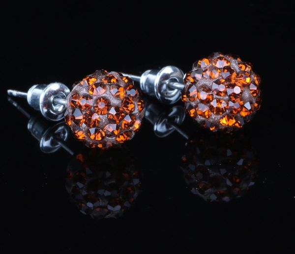 Pair of 10mm Tiger Orange CZ Disco Ball Stud Earrings