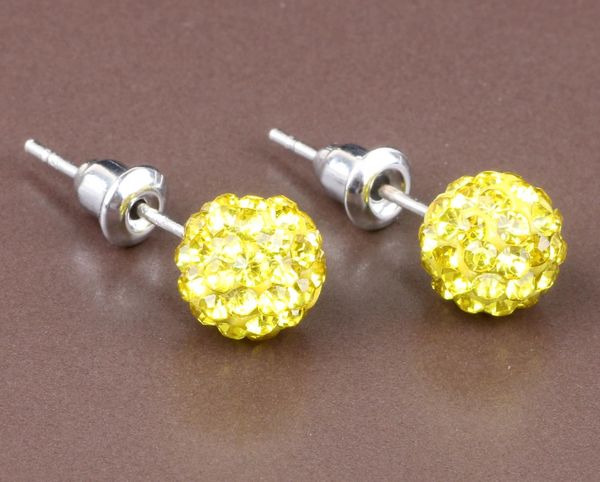 Pair of 10mm Lemon Yellow CZ Disco Ball Stud Earrings