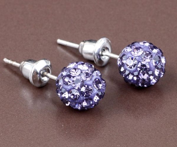 Pair of 10mm Violet CZ Disco Ball Stud Earrings