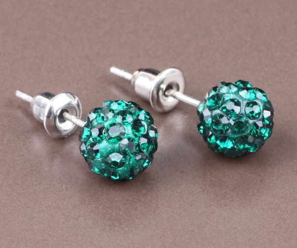 Pair of 10mm Blue Green CZ Disco Ball Stud Earrings