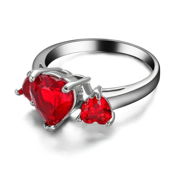 10kt White Gold Filled Bright Red Heart Cubic Zirconia Ring Size 5.5