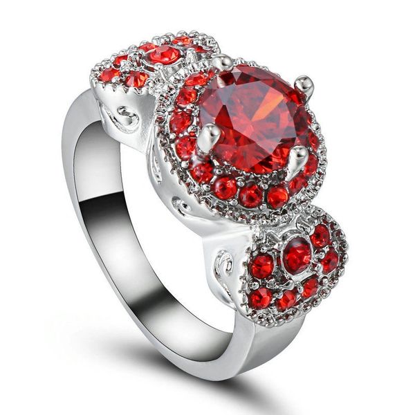 10kt White Gold Filled Bright Red Round Cubic Zirconia Ring Size 6