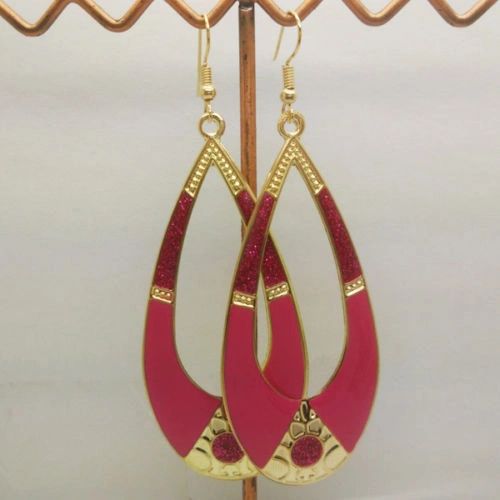 Pair of Bohemia Gold Plated Rose Enamel Drop Dangle Earrings (Pierced)
