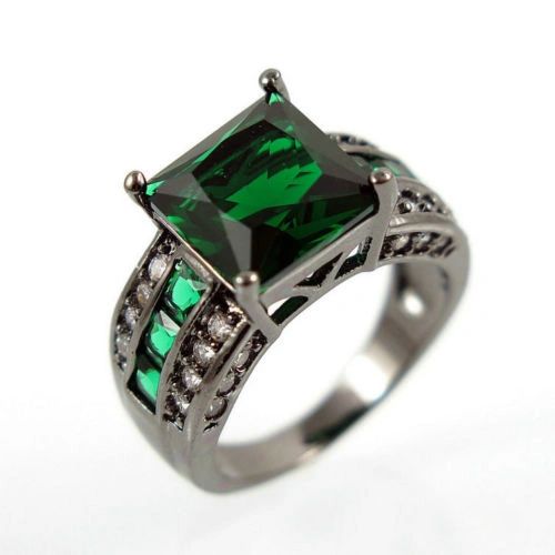 10kt Black Gold Filled Bright Green Cubic Zirconia Square Ring Size 7