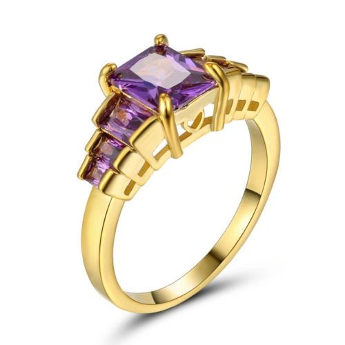 10kt Yellow Gold Filled Bright Purple Cubic Zirconia Ring Size 6.5