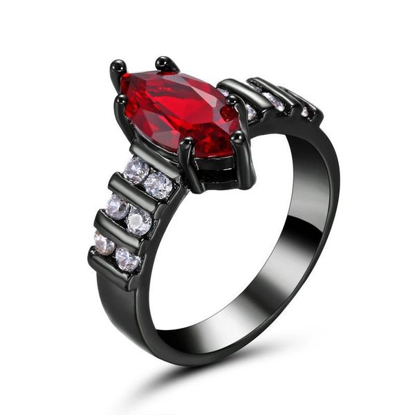 10kt Black Gold Filled Bright Red Marquise Cubic Zirconia Ring Size 5.5