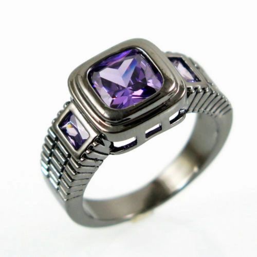 10kt Black Gold Filled Bright Purple Cubic Zirconia Ring Size 6