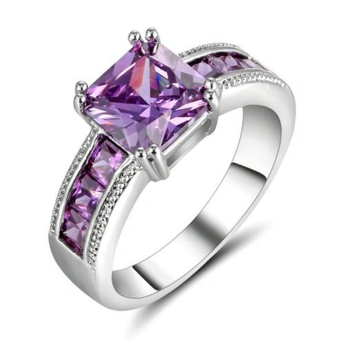 10kt White Gold Filled Bright Purple Cubic Zirconia Ring Size 7.5