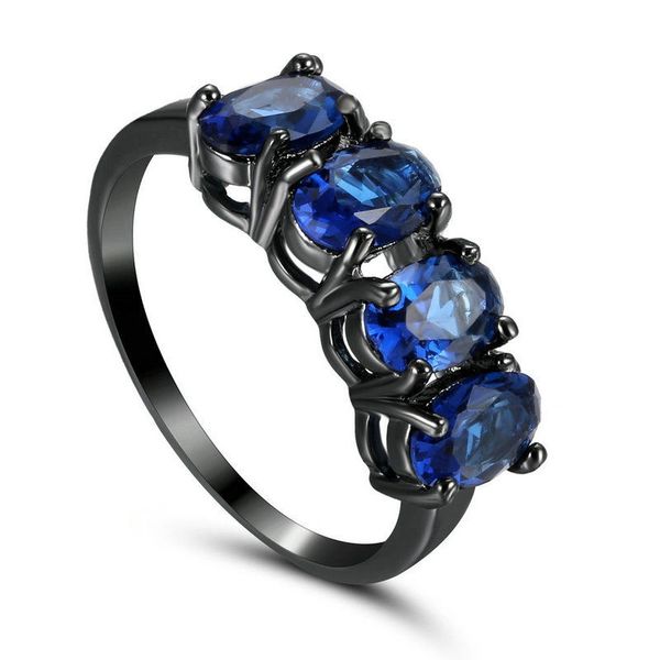 14kt Black Gold Filled Bright Sapphire Blue Cubic Zirconia Ring Size 6.5
