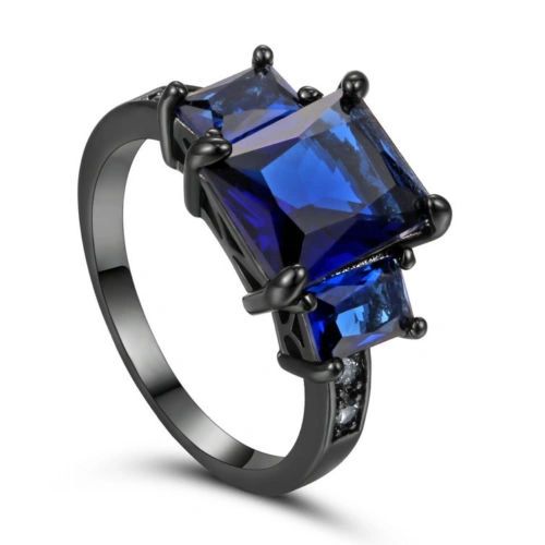 10kt Black Gold Filled Bright Sapphire Blue Cubic Zirconia Ring Size 6.5 & 8.5
