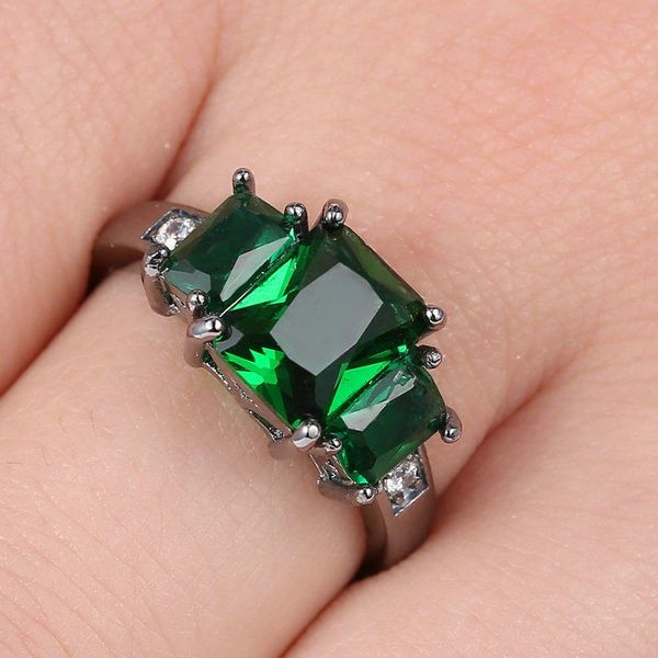 14kt Black Gold Filled Bright Emerald Green Cubic Zirconia Ring Size 6.5 & 7.5