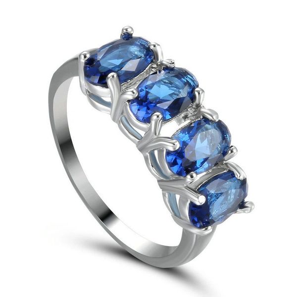 10kt White Gold Filled Bright Sapphire Blue Cubic Zirconia Ring Size 6.5