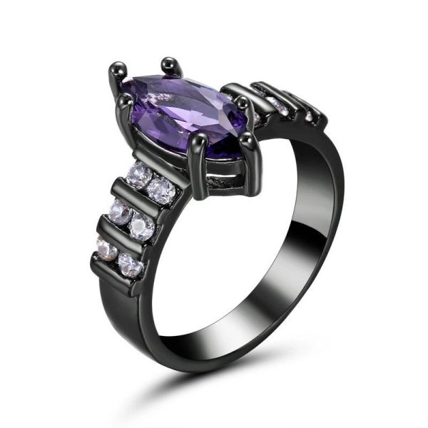 10kt Black Gold Filled Bright Purple Marquise Cubic Zirconia Ring Size 6.5