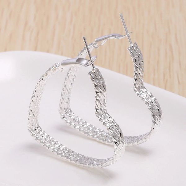 Pair of Silver Plated Hoop Big Heart Large (50mm) Earrings