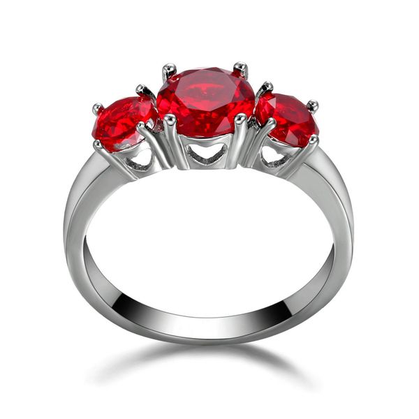 14kt White Gold Filled Bright Red Round Cubic Zirconia Ring Size 5.5 & 6.5