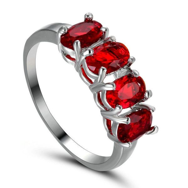 14kt White Gold Filled Bright Red Oval Cubic Zirconia Ring Size 7.5 & 8.5