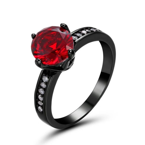 10kt Black Gold Filled Bright Red Round Cubic Zirconia Ring Size 5.5
