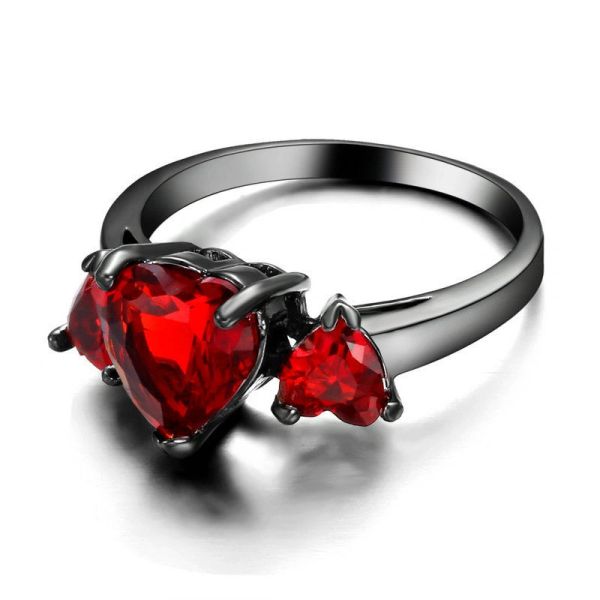 10kt Black Gold Filled Bright Red Cubic Zirconia Heart Ring Size 7.5