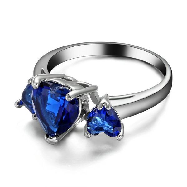 10kt White Gold Filled Bright Blue Cubic Zirconia Heart Ring Size 7.5