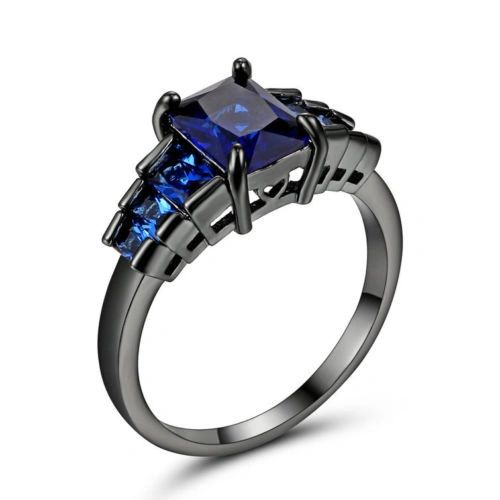 14kt Black Gold Filled Bright Sapphire Blue Cubic Zirconia Ring Size 7.5