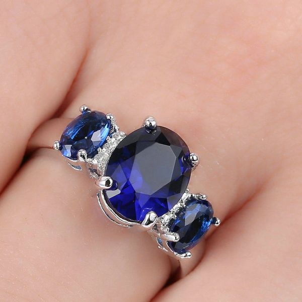14kt White Gold Filled Bright Sapphire Blue Cubic Zirconia Ring Size 5.5