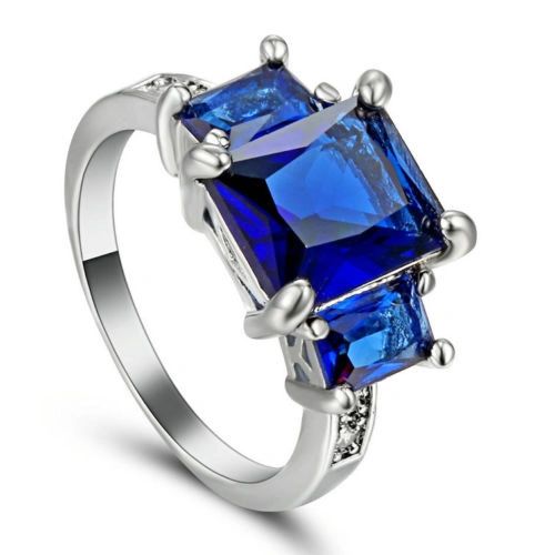 10kt White Gold Filled Bright Sapphire Blue Cubic Zirconia Ring Size 6.5 & 8.5