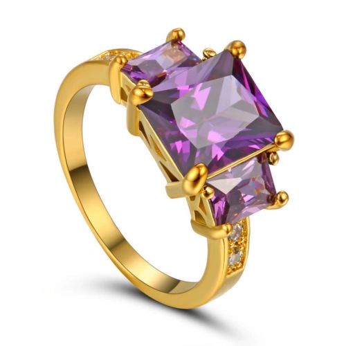 10kt Yellow Gold Filled Bright Purple Cubic Zirconia Ring Size 5.5