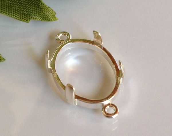 14kt Gold or Sterling Silver Oval Cabochon 2-Ring Dangle Setting (7x5-18x13mm)