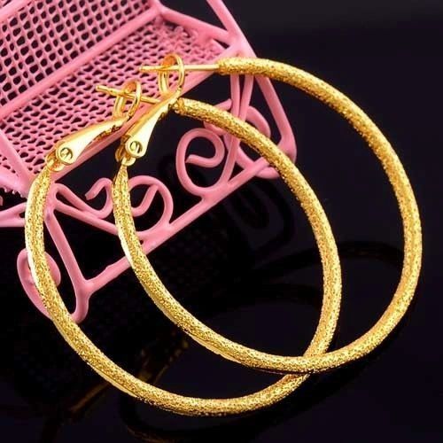 Pair of 14kt Yellow Gold Filled (47mm) Sparkling Hoop Earrings