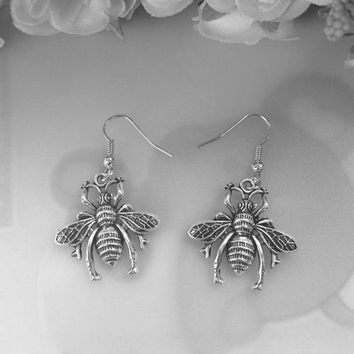 Cute Pair of (Large) Bee Dangle Earrings (Pierced)