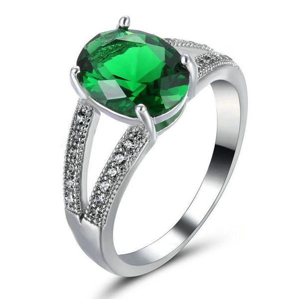 10kt White Gold Filled Bright Green Cubic Zirconia Split Shank Ring Size 5.5