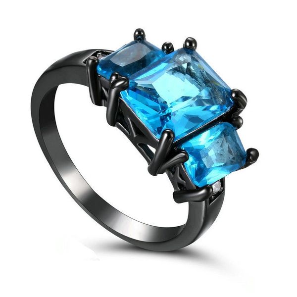 14kt Black Gold Filled Bright Blue Green Cubic Zirconia Ring Size 5.5