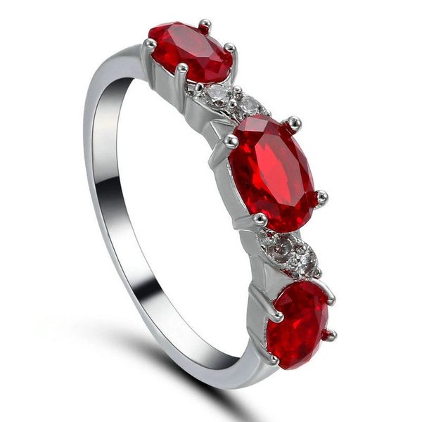 14kt White Gold Filled Bright Red Oval Cubic Zirconia Ring Size 5.5
