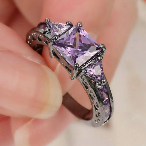 10kt Black Gold Filled Bright Purple Cubic Zirconia Ring Size 9